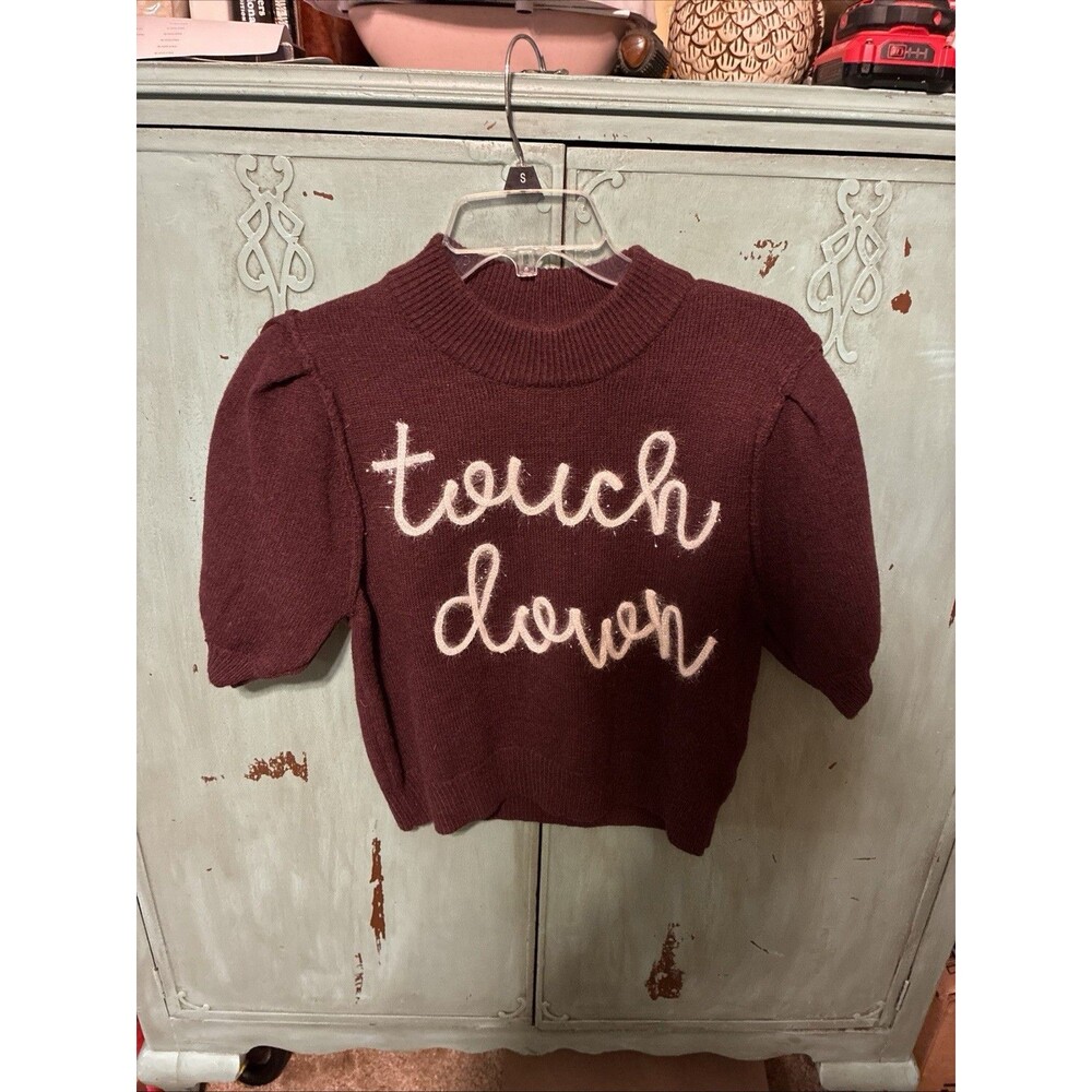 Peach Love California TOUCH DOWN Cropped Sweater Women's Large Boutique